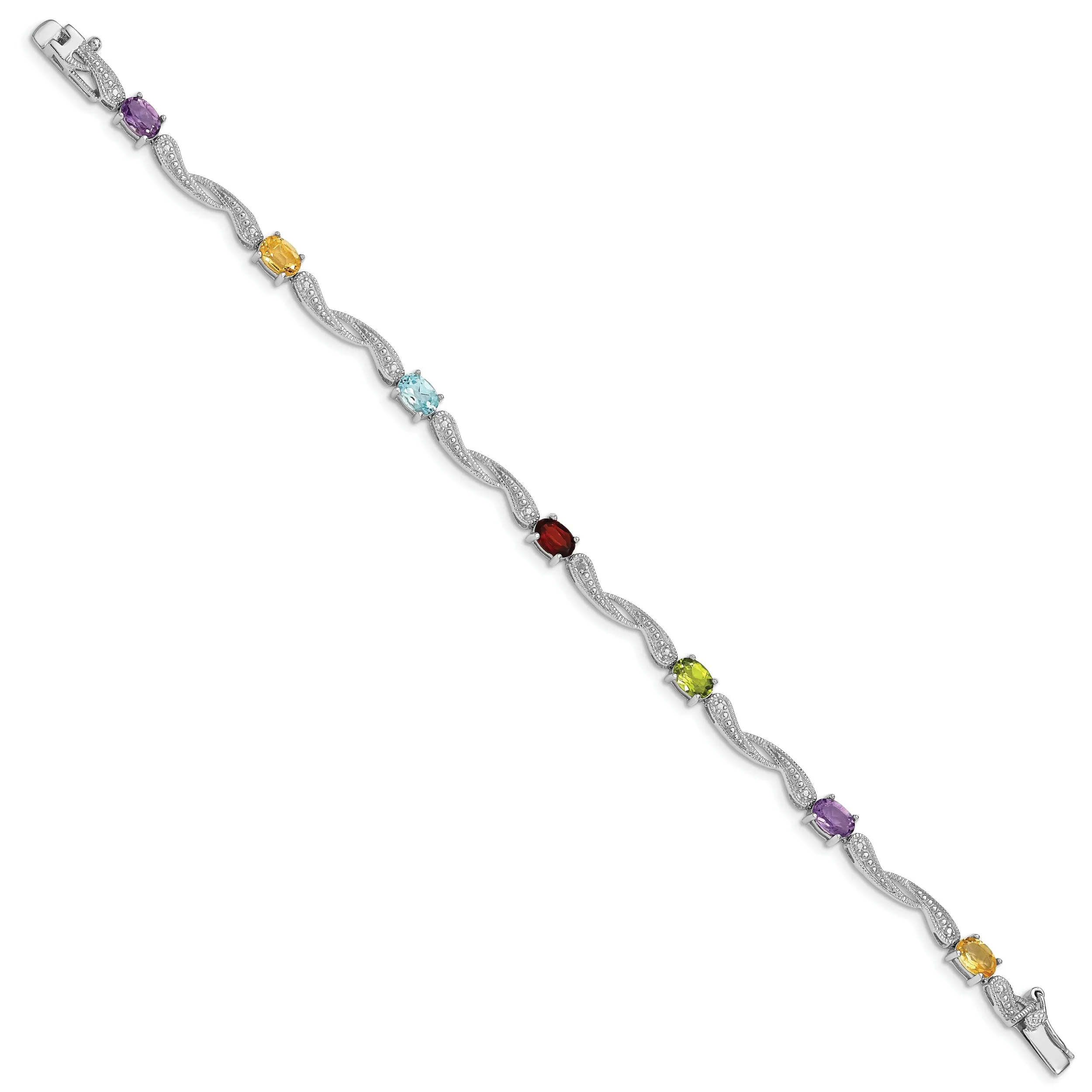 Silver Diamond Multi-Colored Gemstone Bracelet