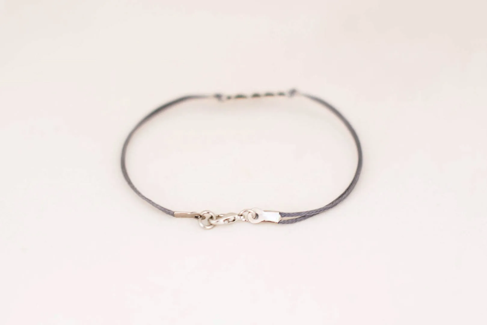 Silver heartbeat bracelet for men, gray cord, Valentine's day gift for him