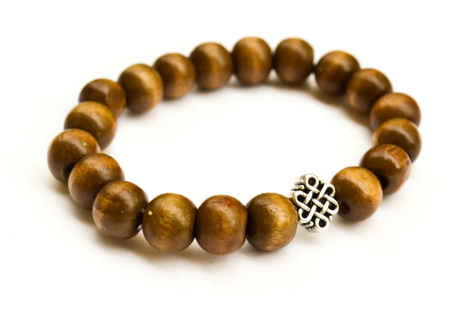 Silver Infinity bracelet with wood beads for men, gift for him