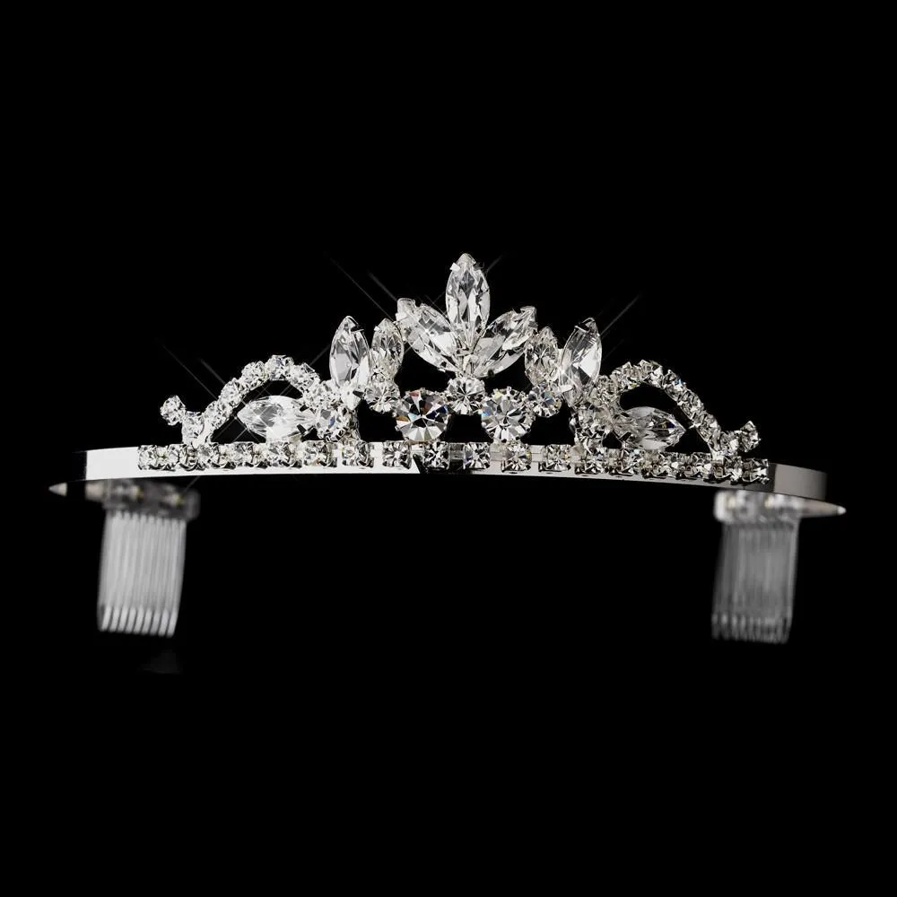 Silver Navette & Round Crystal Tiara Headpiece