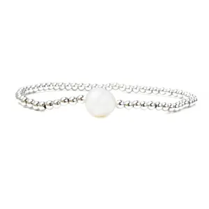 Silver Plated Beaded Stretch Bracelet with Fresh Water Pearl