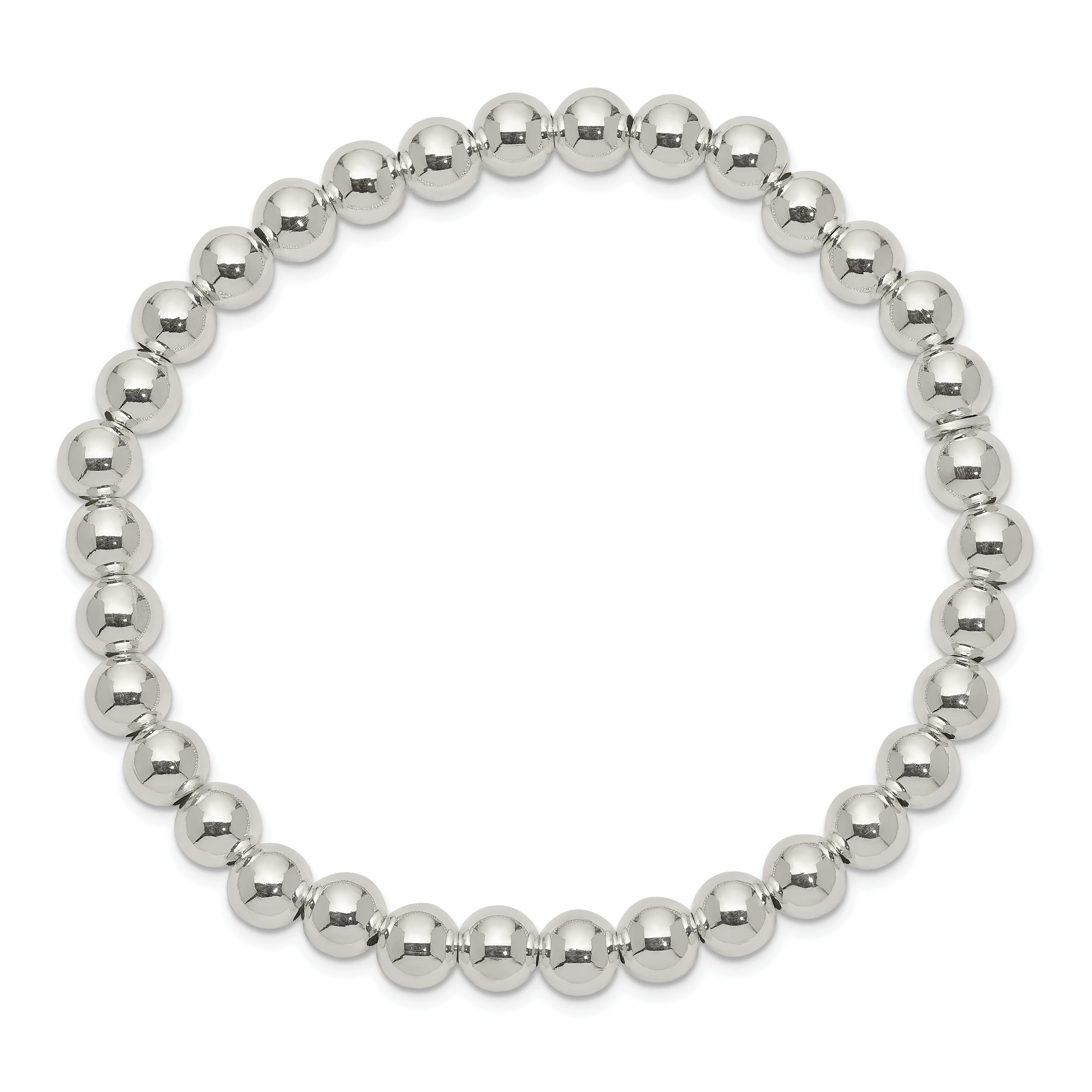 Silver Polished Finish Bead Stretch Bracelet