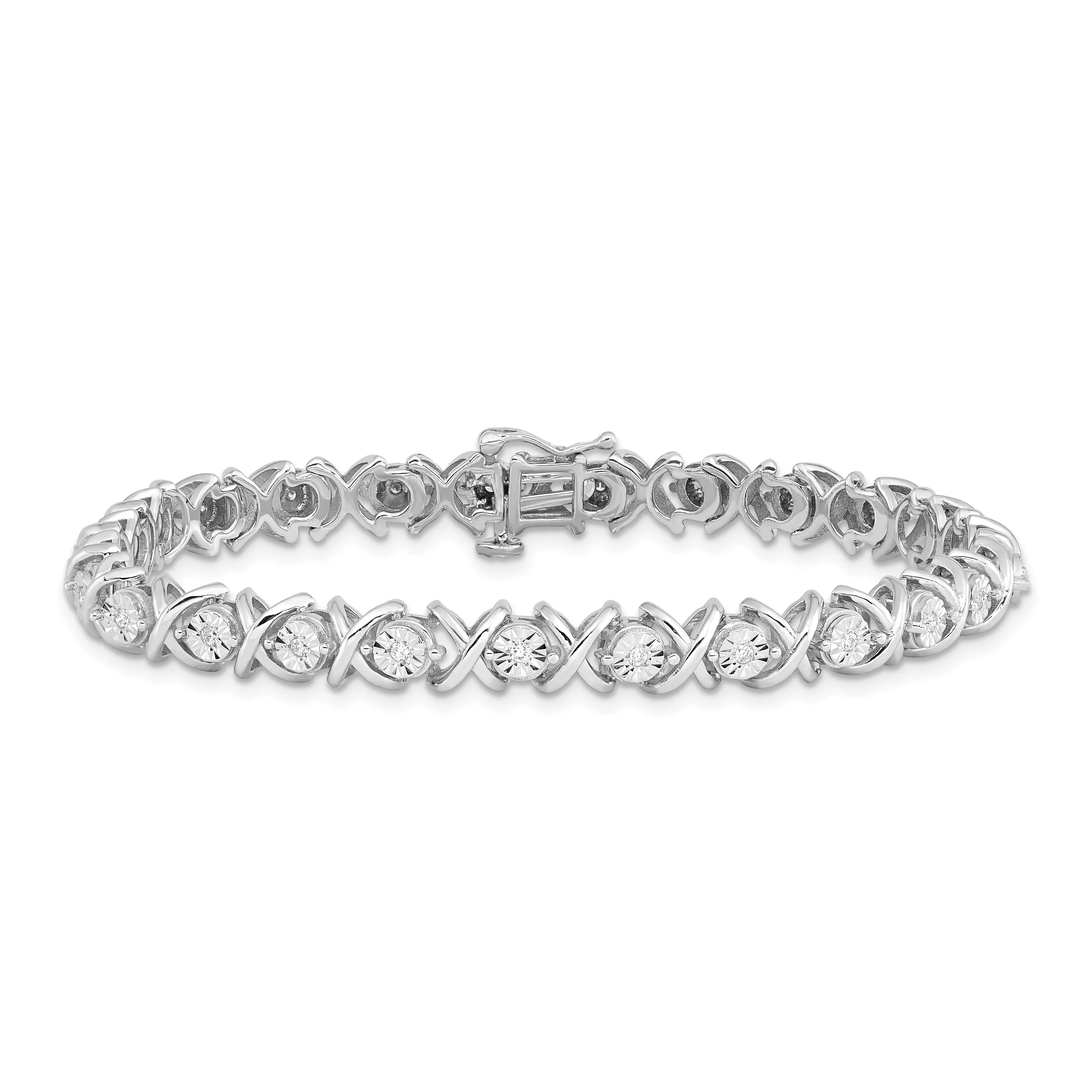 Silver Polished Finish Diamond " X " Bracelet