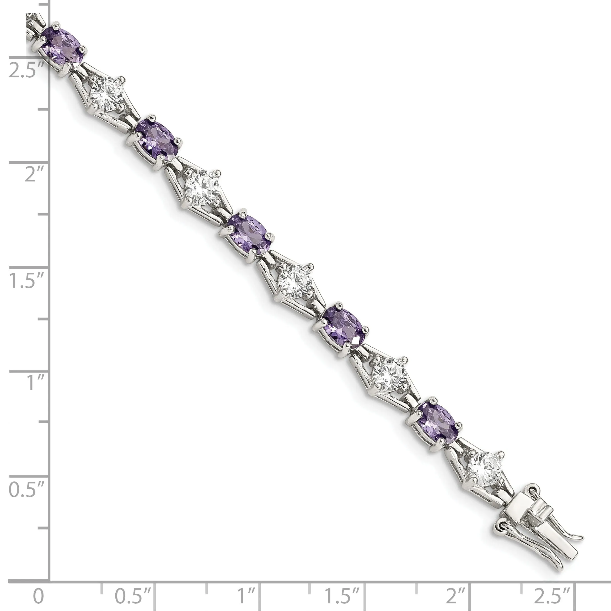 Silver Polished Purple and Clear C.Z Bracelet