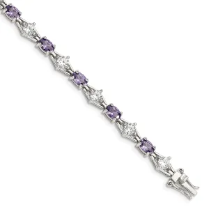 Silver Polished Purple and Clear C.Z Bracelet