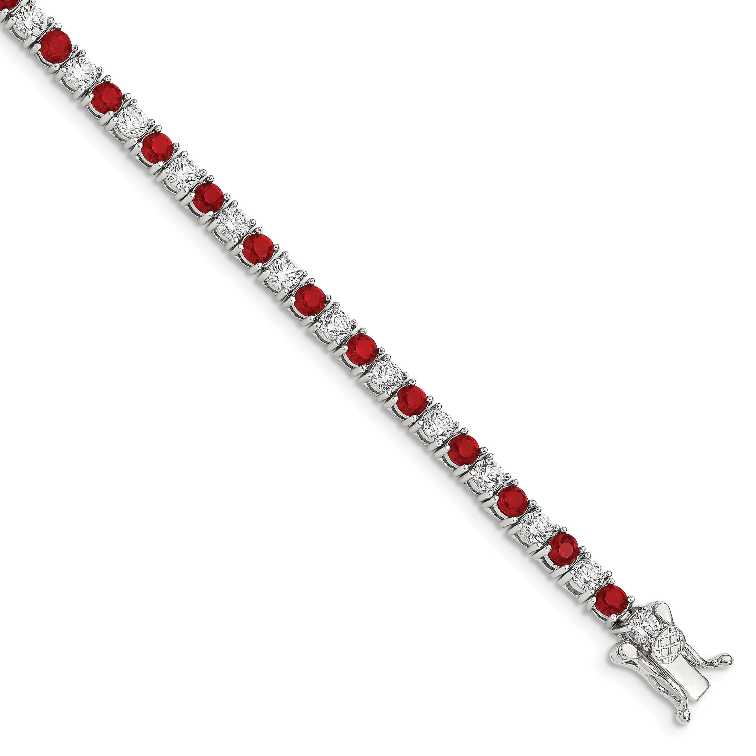 Silver Red and White Cubic Zirconia Bracelet