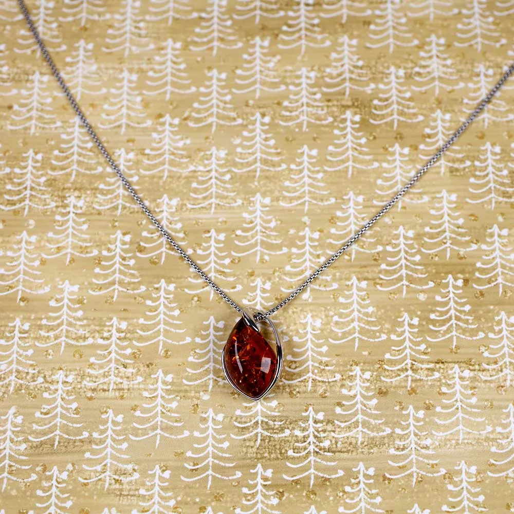 Silver Twist Amber Teardrop Pendant