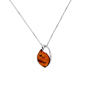 Silver Twist Amber Teardrop Pendant