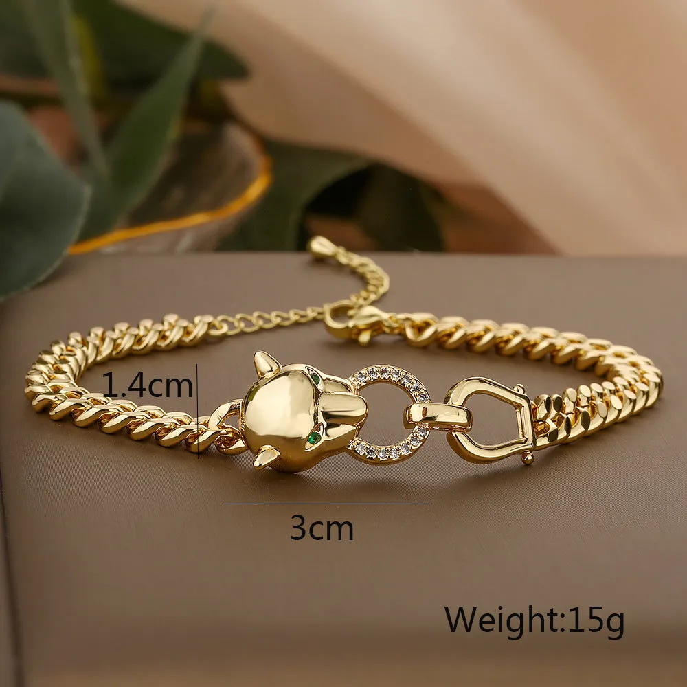 SISSLIA High Quality Fashion Accessories 2024 Gold Jewelry With Leopard Head Thick Chain Bracelet For Women