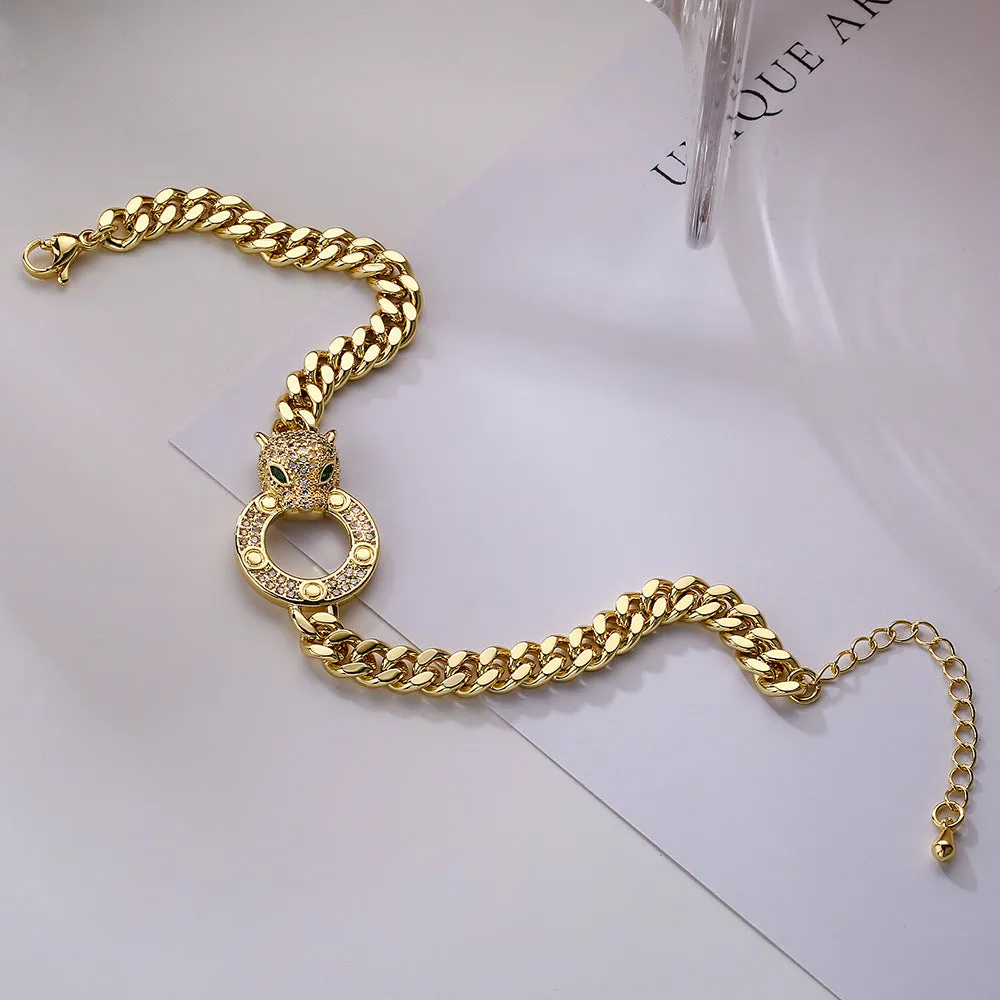 SISSLIA High Quality Fashion Accessories 2024 Gold Jewelry With Leopard Head Thick Chain Bracelet For Women