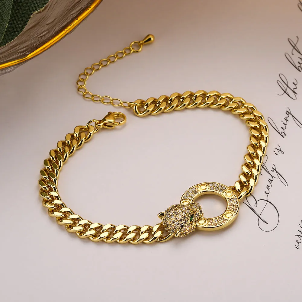 SISSLIA High Quality Fashion Accessories 2024 Gold Jewelry With Leopard Head Thick Chain Bracelet For Women