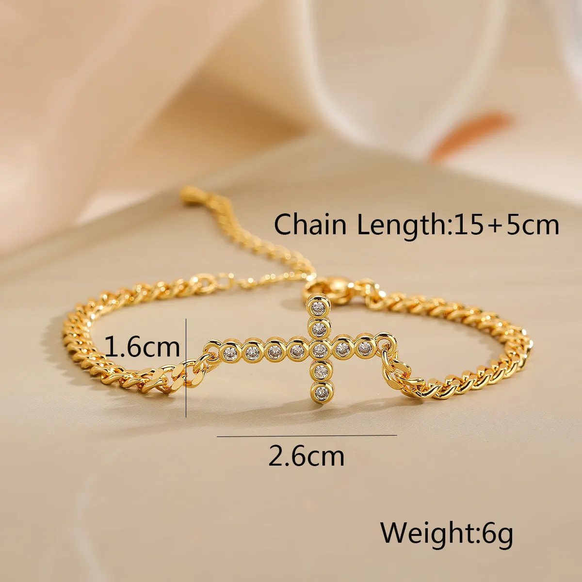 Sisslia Zircon Cross Bracelets Personalized Custom Luxury 18K Gold Plated Fashion Jewelry Bracelets For Women