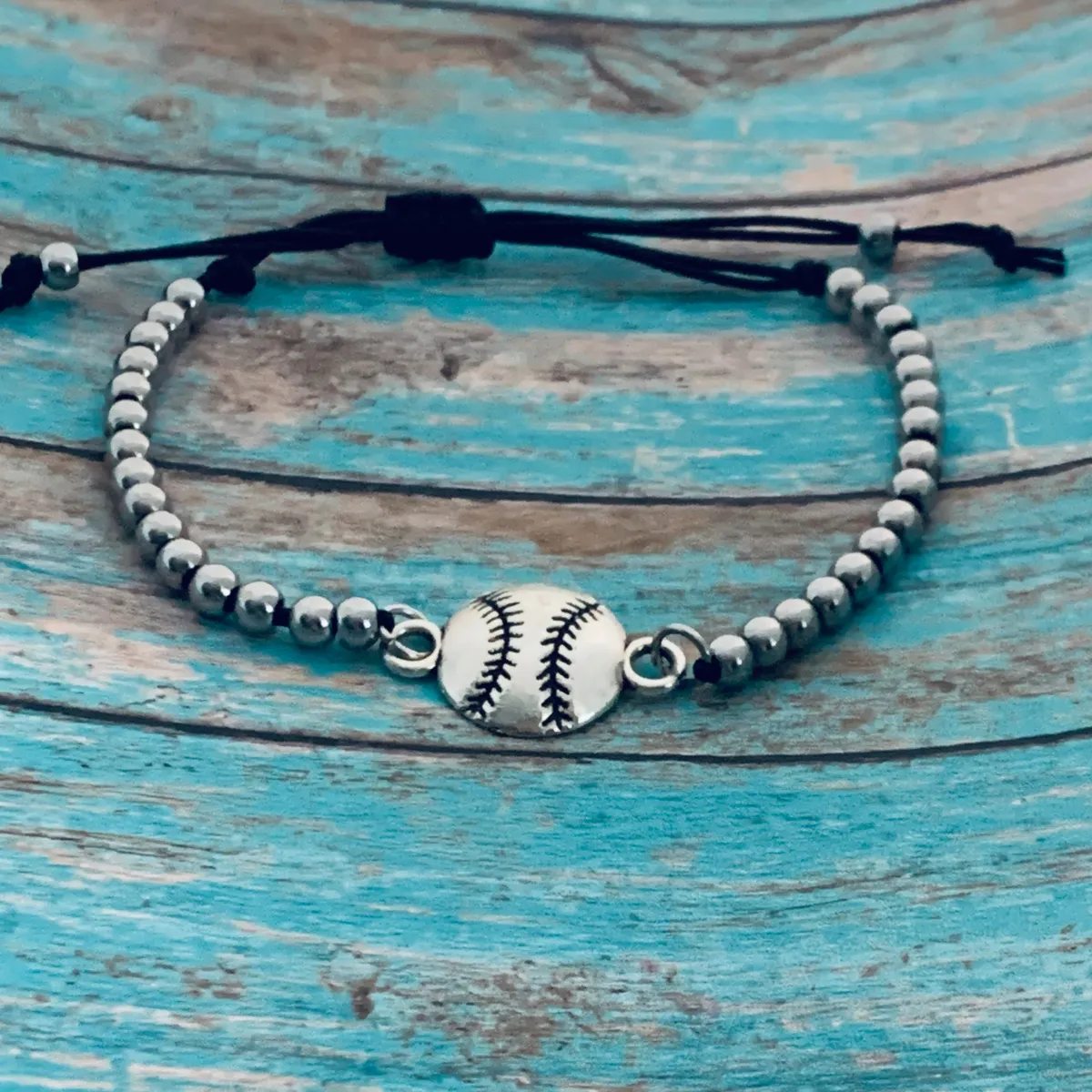 Softball Beaded Adjustable Charm Bracelet