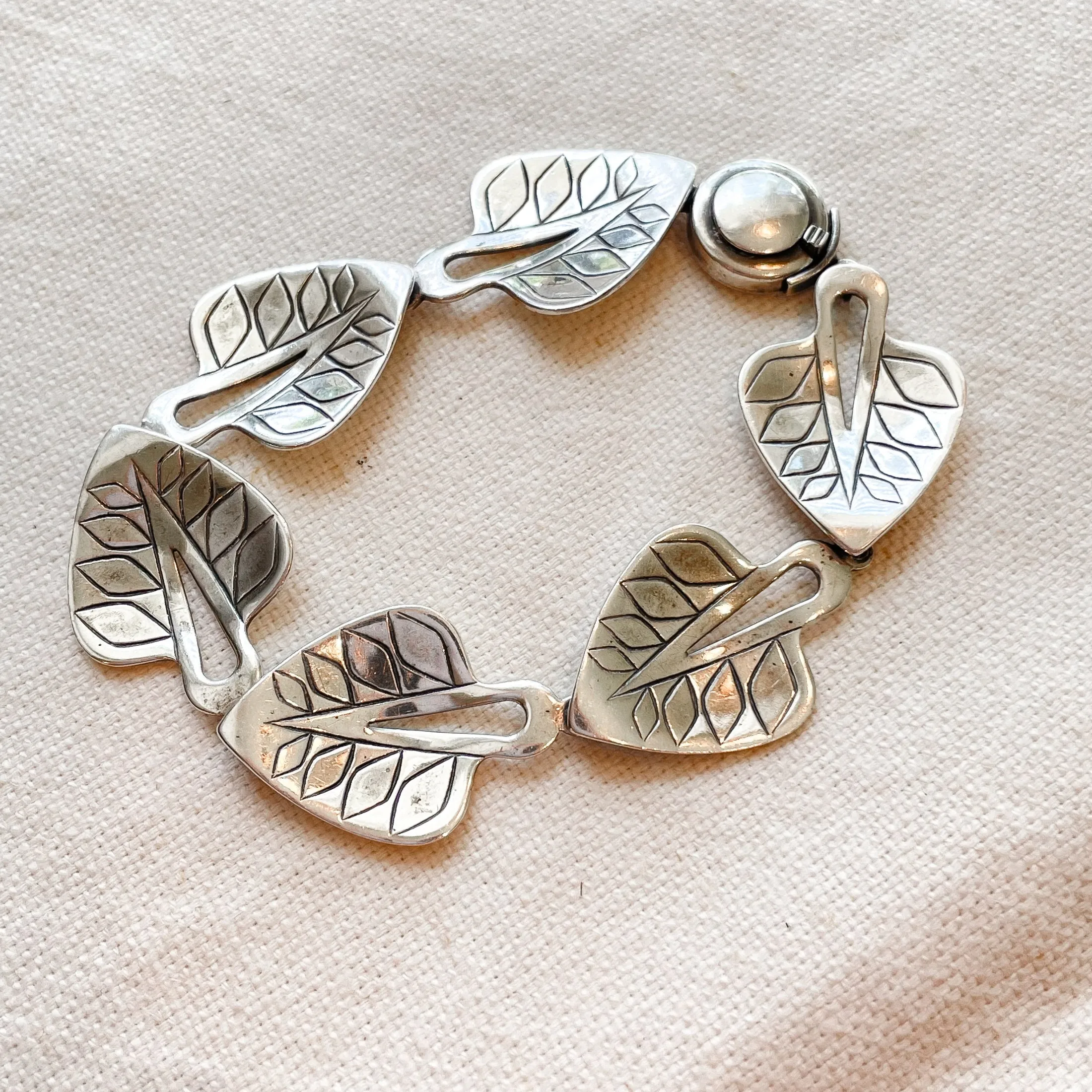 SOLD Vintage Niels Erik From, Sterling Modernist Leaf Bracelet, Mid-Century Silver Bracelet