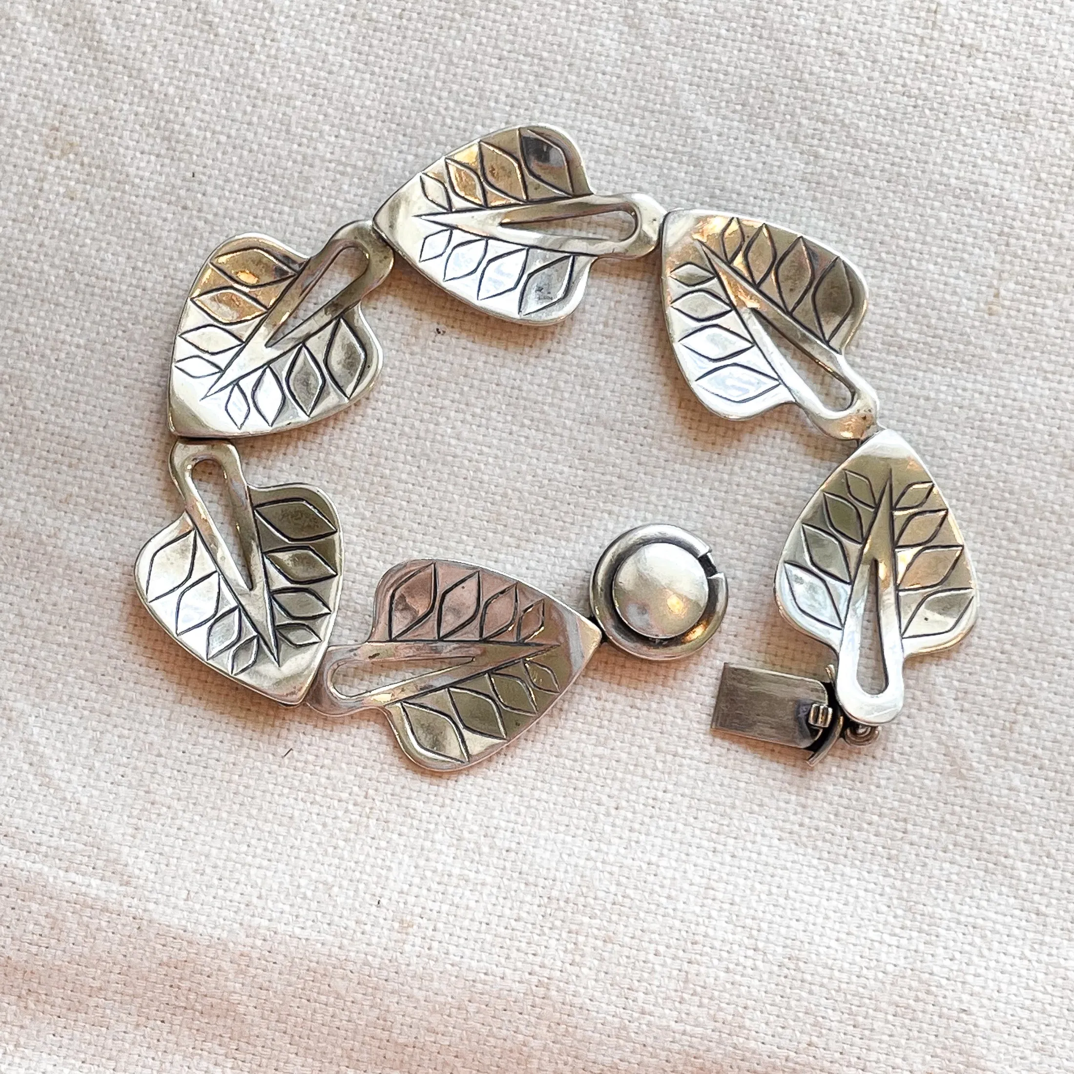 SOLD Vintage Niels Erik From, Sterling Modernist Leaf Bracelet, Mid-Century Silver Bracelet