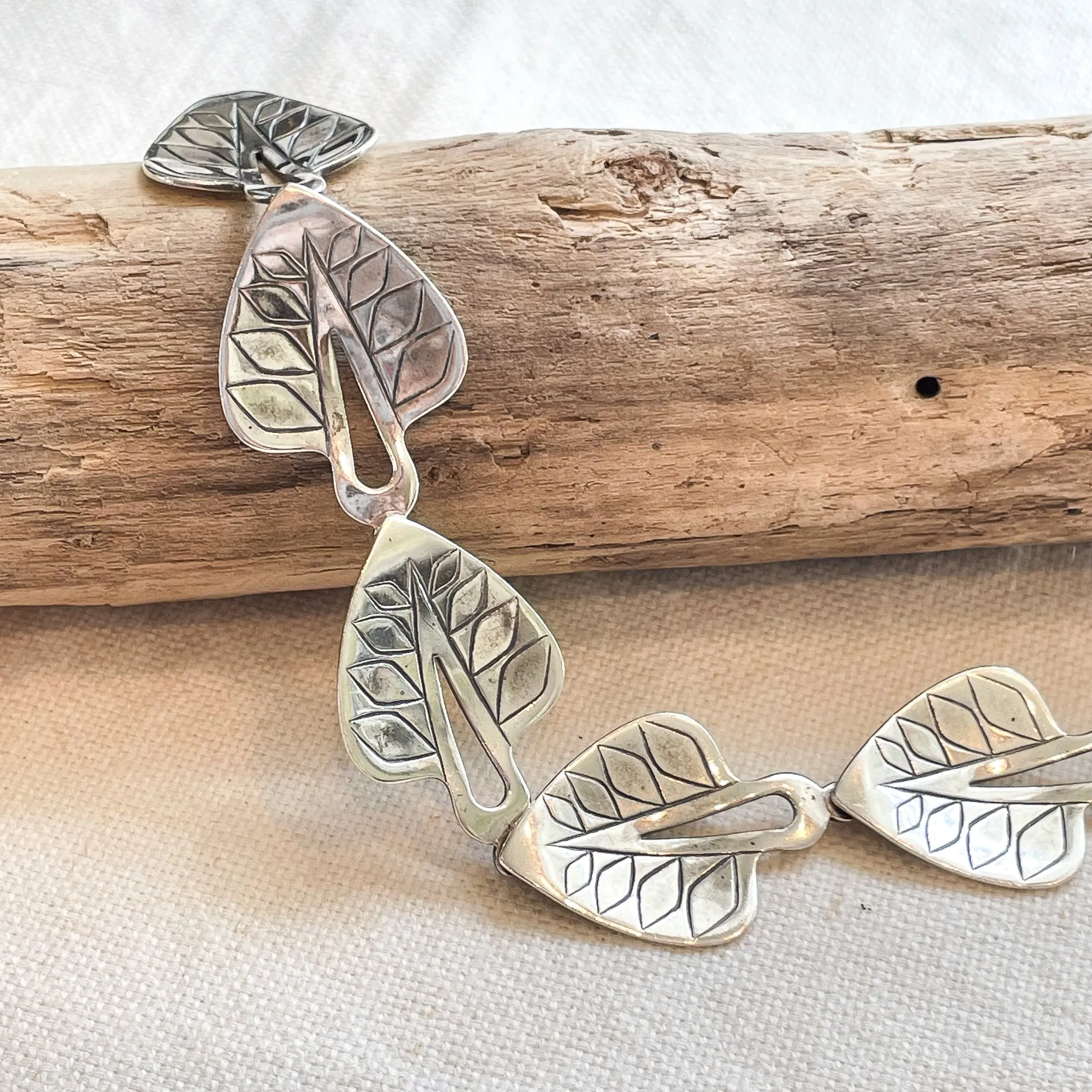 SOLD Vintage Niels Erik From, Sterling Modernist Leaf Bracelet, Mid-Century Silver Bracelet