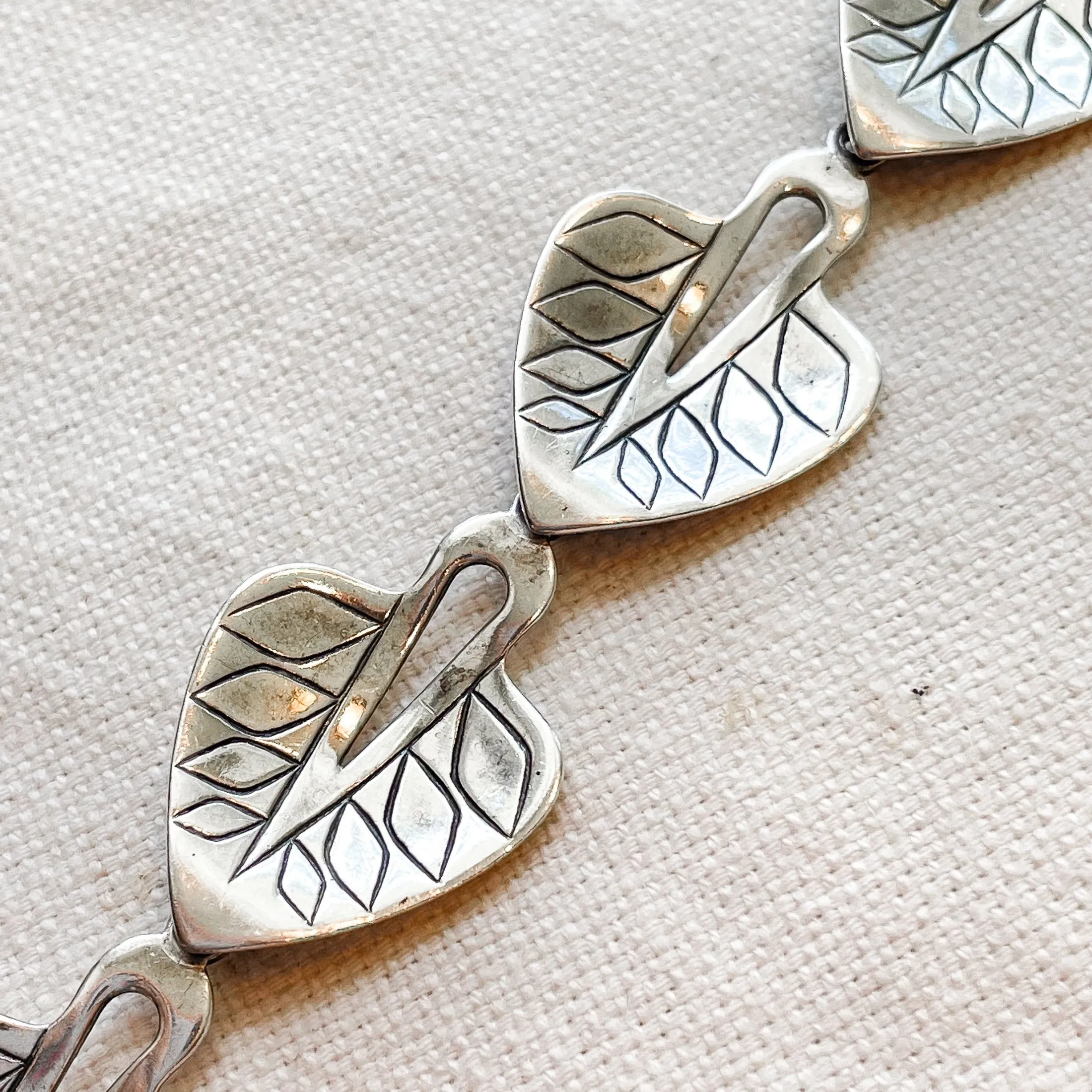 SOLD Vintage Niels Erik From, Sterling Modernist Leaf Bracelet, Mid-Century Silver Bracelet