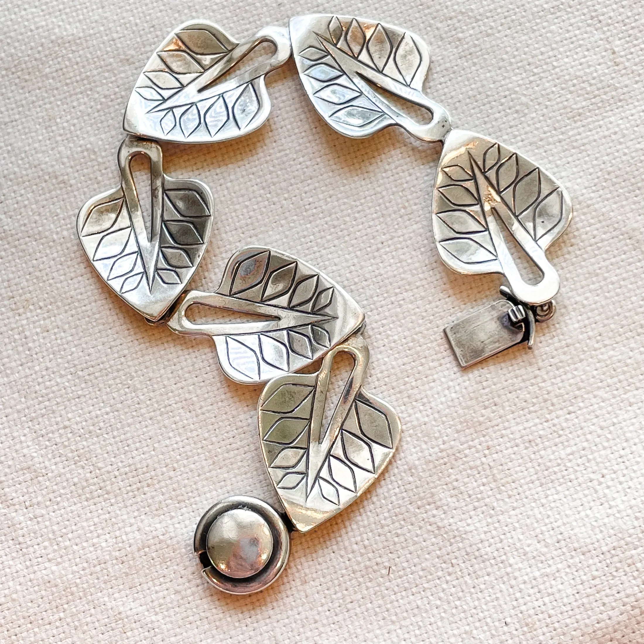 SOLD Vintage Niels Erik From, Sterling Modernist Leaf Bracelet, Mid-Century Silver Bracelet