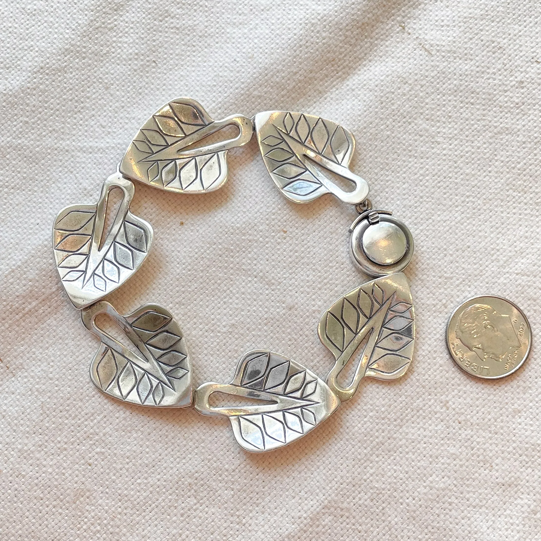 SOLD Vintage Niels Erik From, Sterling Modernist Leaf Bracelet, Mid-Century Silver Bracelet