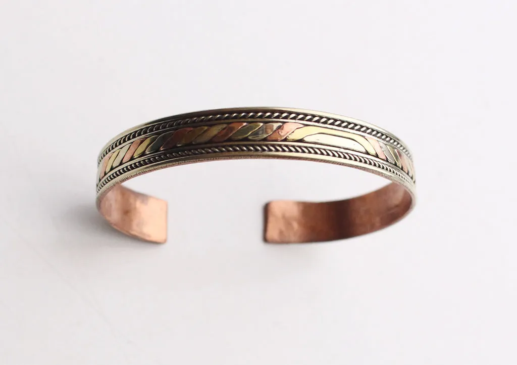 Solid Copper Meditation Open Cuff Bracelet, Wrist Copper Bangle