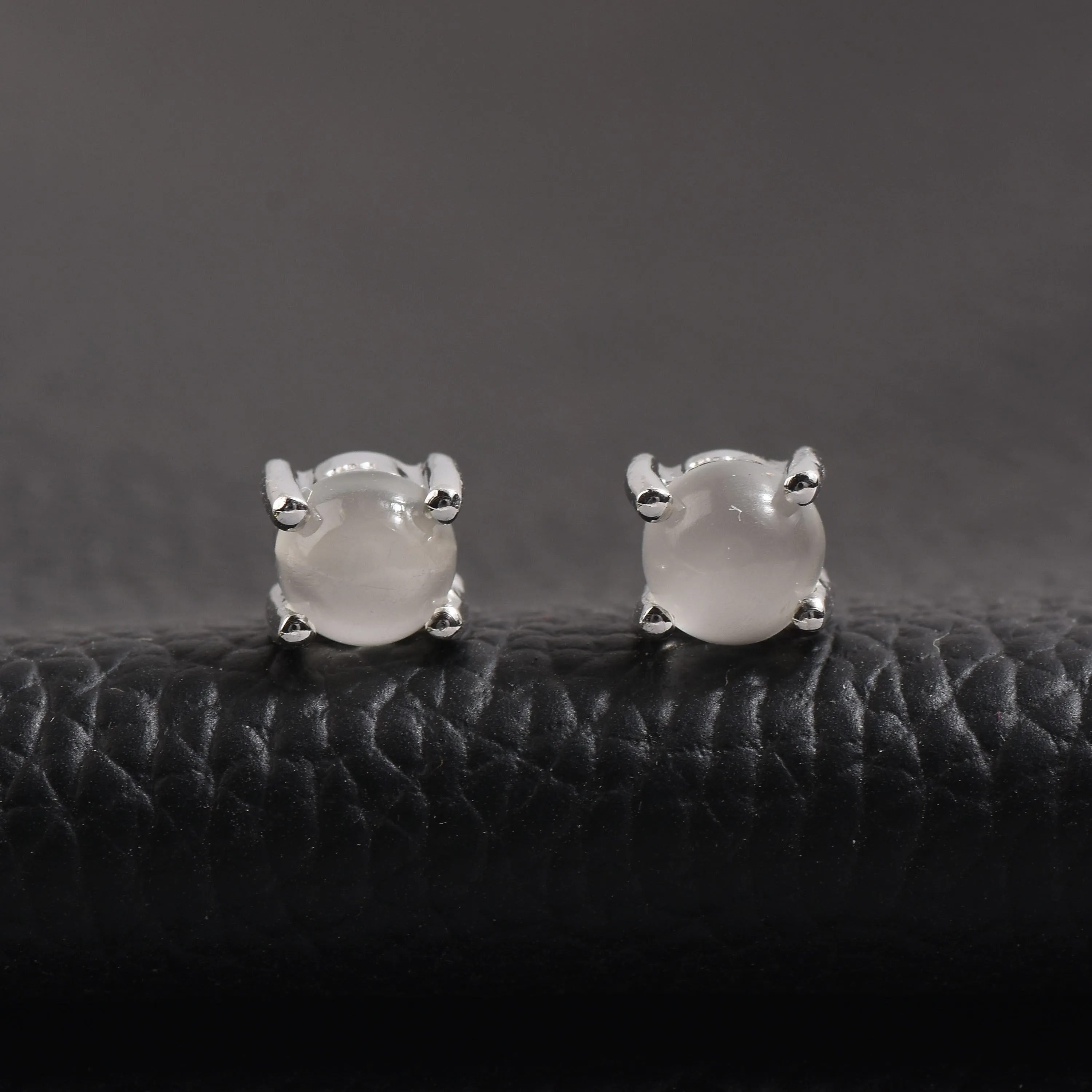 Solitaire Moonstone Silver Stud Earrings