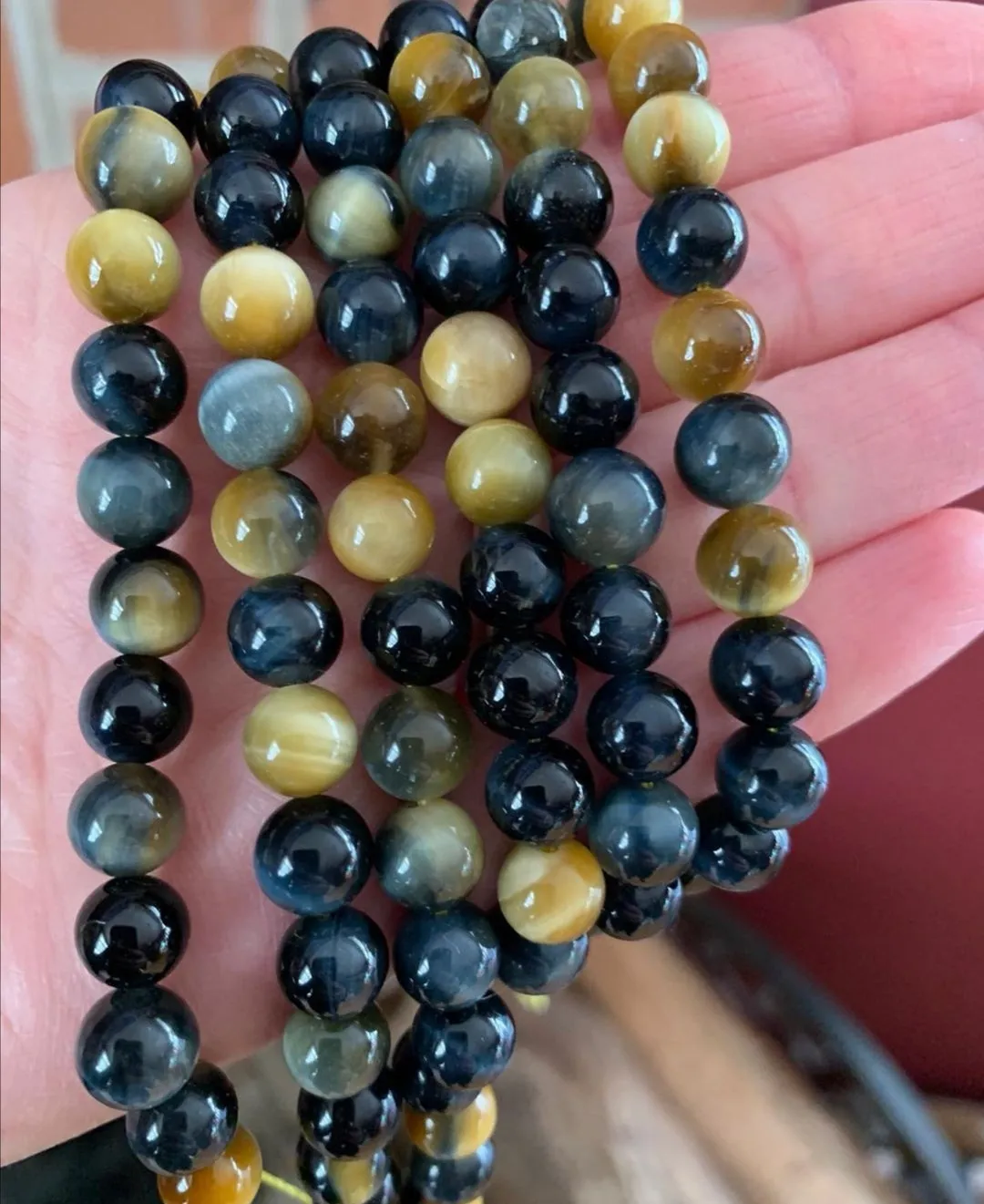 Southwestern Honey Mustard Tiger Eye, Silver Sheen Obsidian Beaded Bracelet