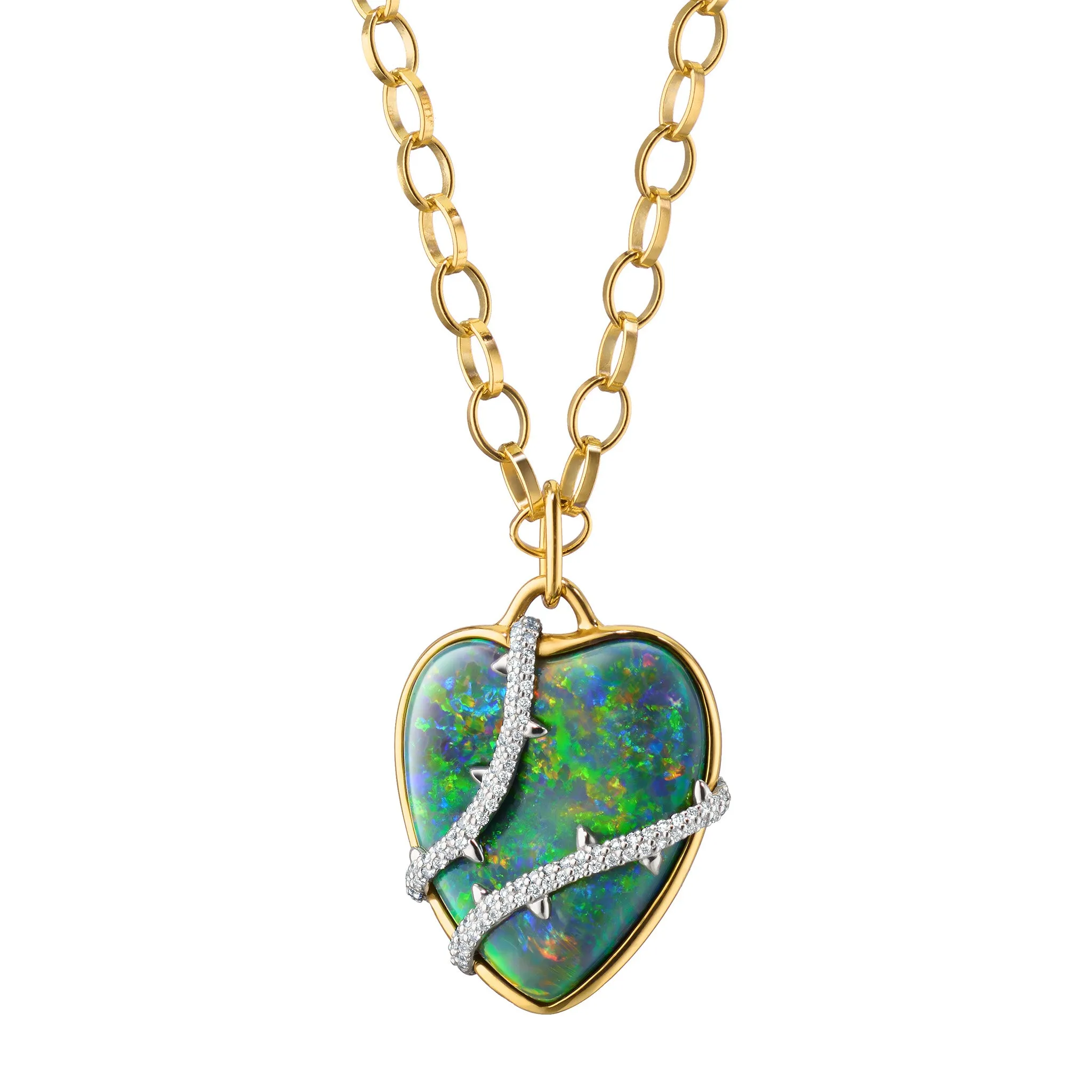 Special Edition Australian Black Opal and Diamond Heart Necklace