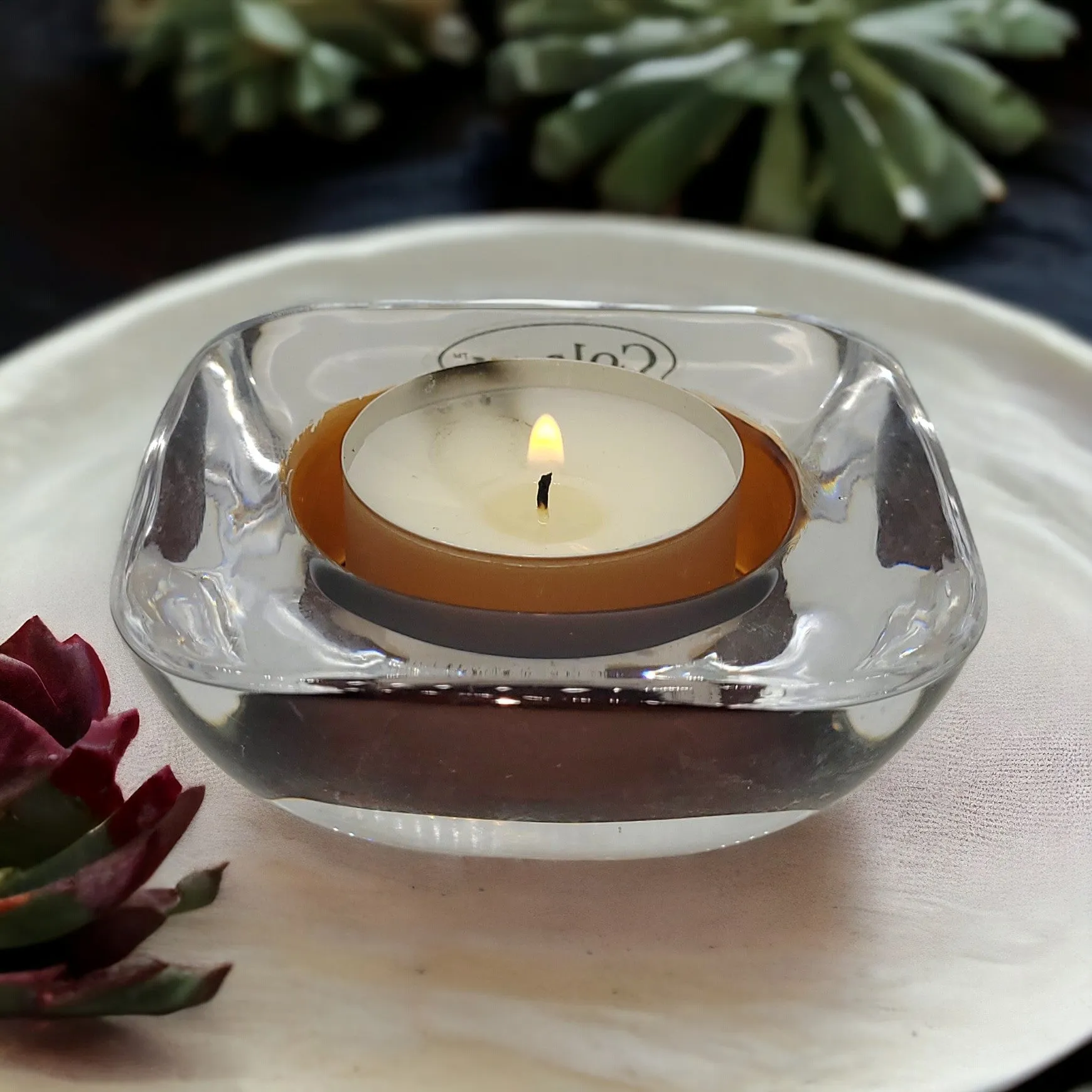 Square Two-Tone Glass Tealight Holder - Choice of Two Colours