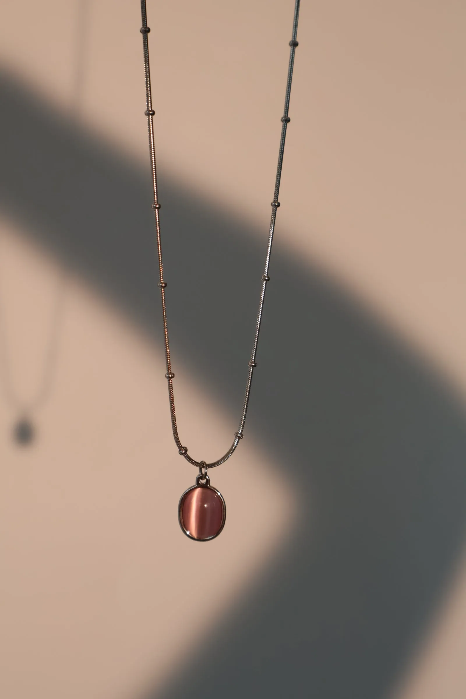 Stainless Steel Pink Opal Pendant Necklace