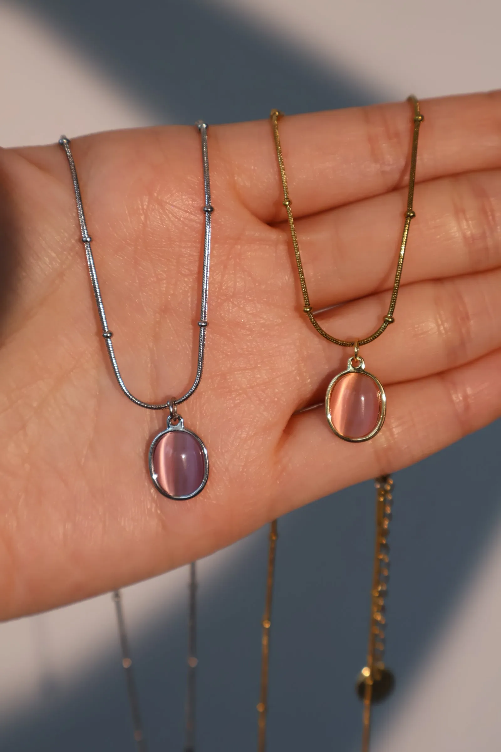 Stainless Steel Pink Opal Pendant Necklace