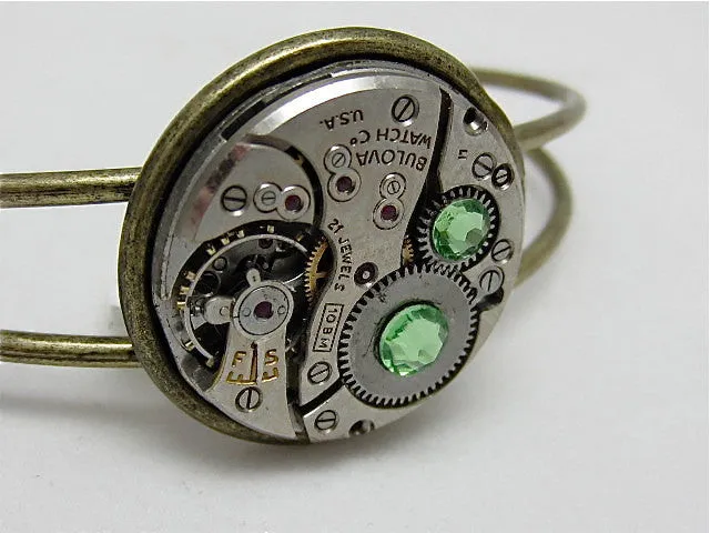 Steampunk Bracelet - In the Works - Steampunk watch parts cuff - bracelet - Peridot