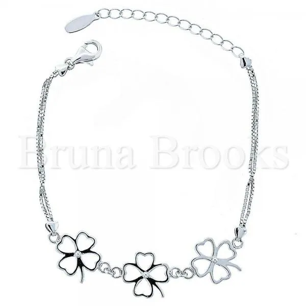 Sterling Silver 03.176.0004 Fancy Bracelet, Flower Design, Polished Finish, Rhodium Tone