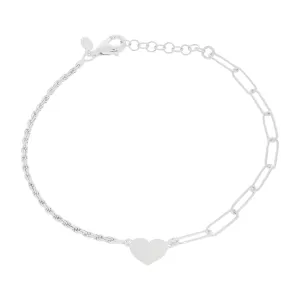 Sterling Silver 10-21cm Long Curb Rope Heart Bracelet