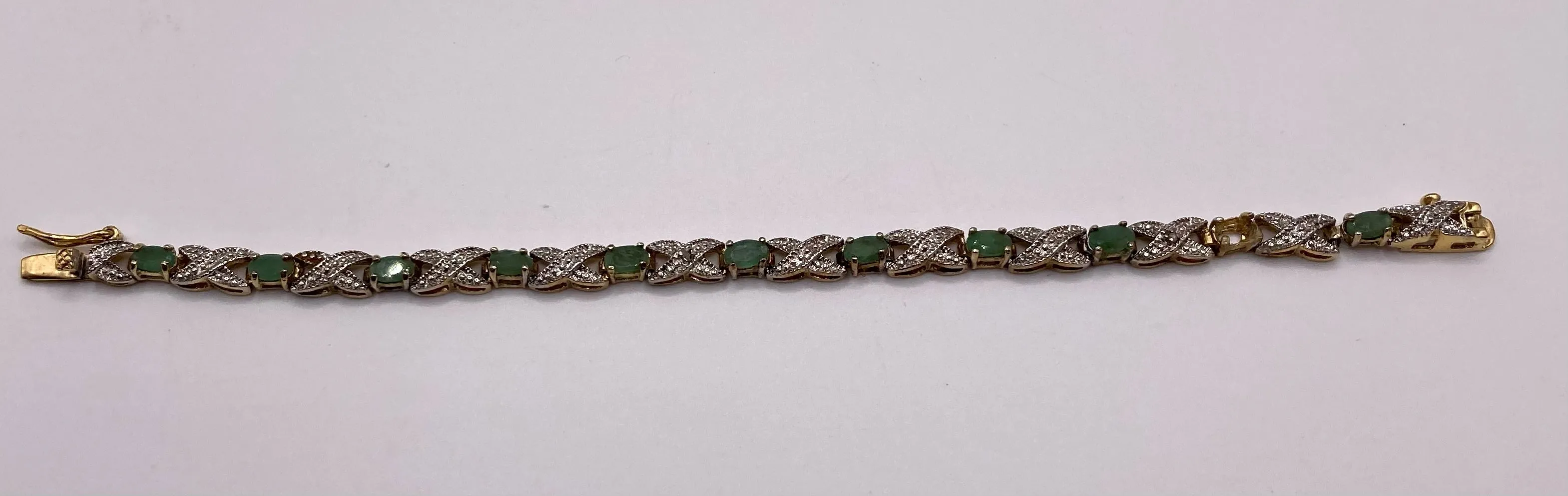 Sterling Silver 925 Gold Wash Peridot Diamond Tennis Bracelet Signed DBJ