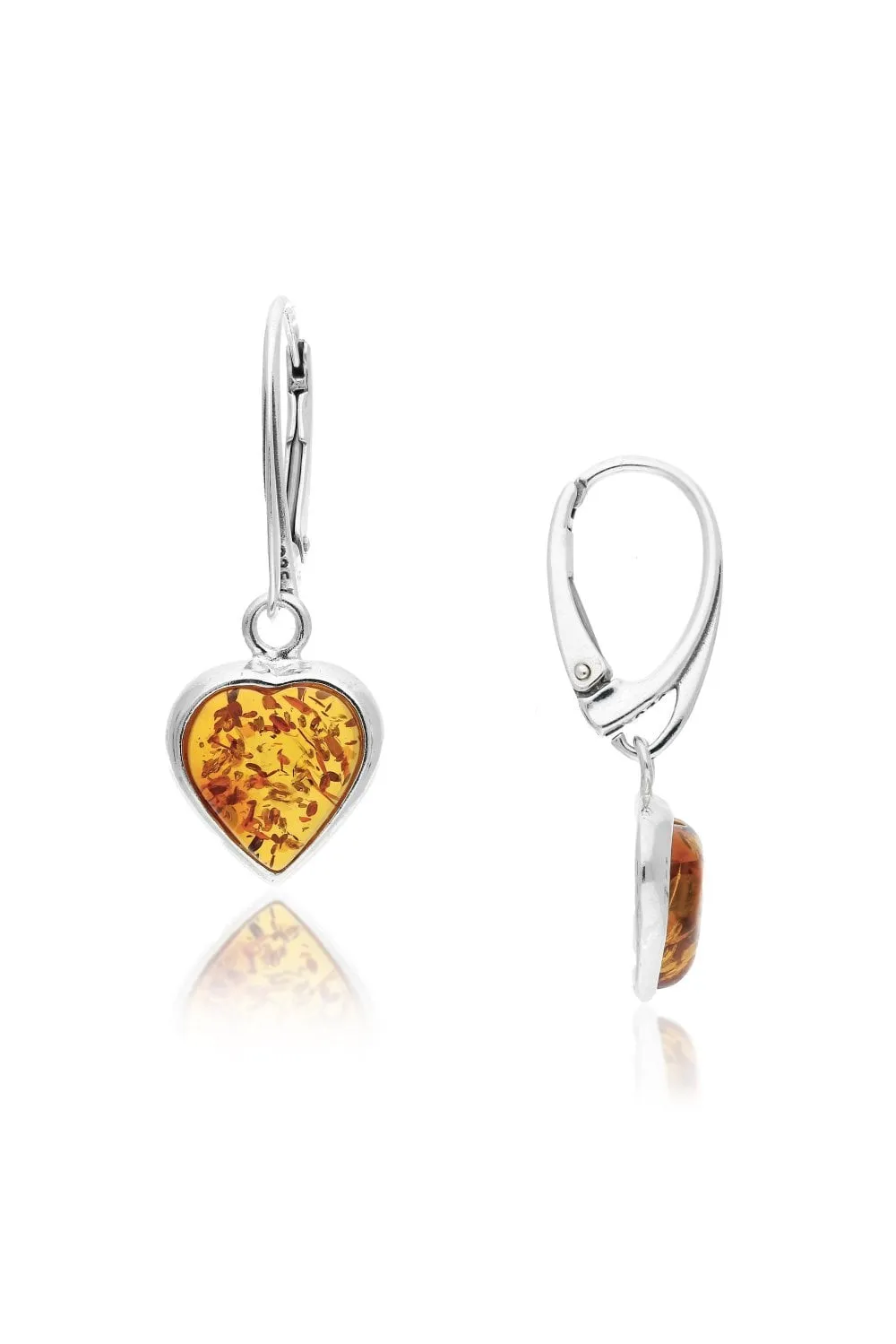 Sterling Silver Amber Heart Drop Earrings