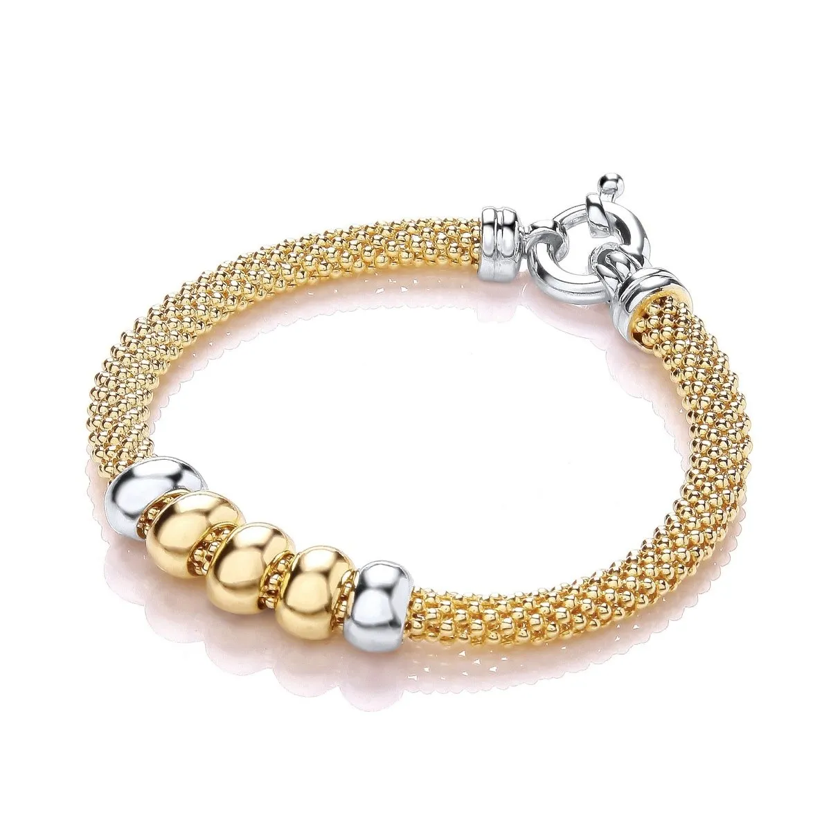 Sterling Silver & Gold Vermeil Bead Mesh Bracelet