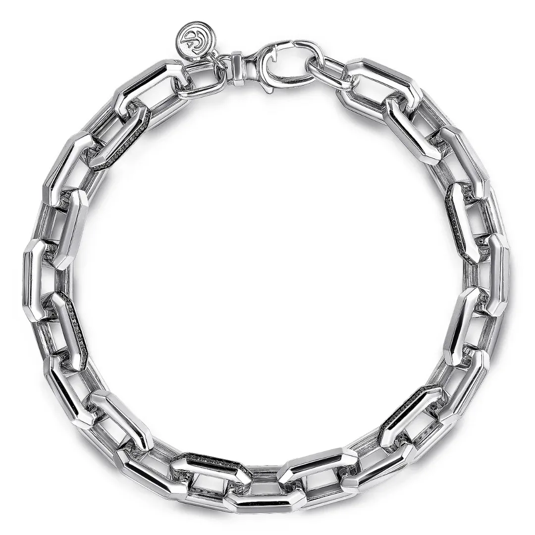 Sterling Silver and Black Spinel Men's Bracelet, 8.5 Inches