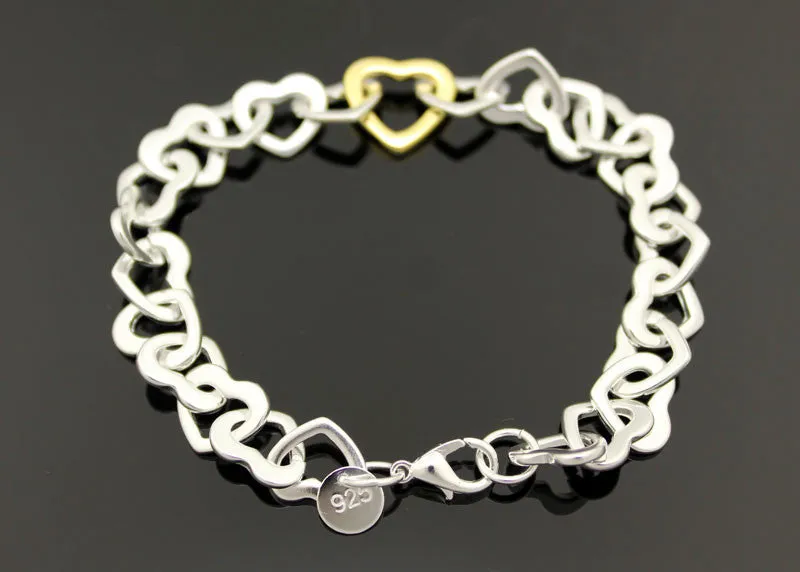 Sterling Silver Heart Linked Bracelet