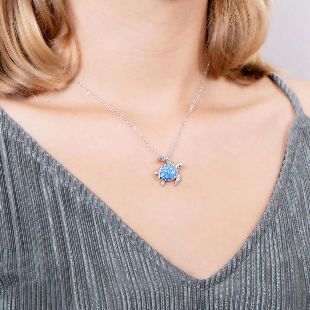 Sterling Silver Opal Swimming Honu Turtle Pendant by Alamea