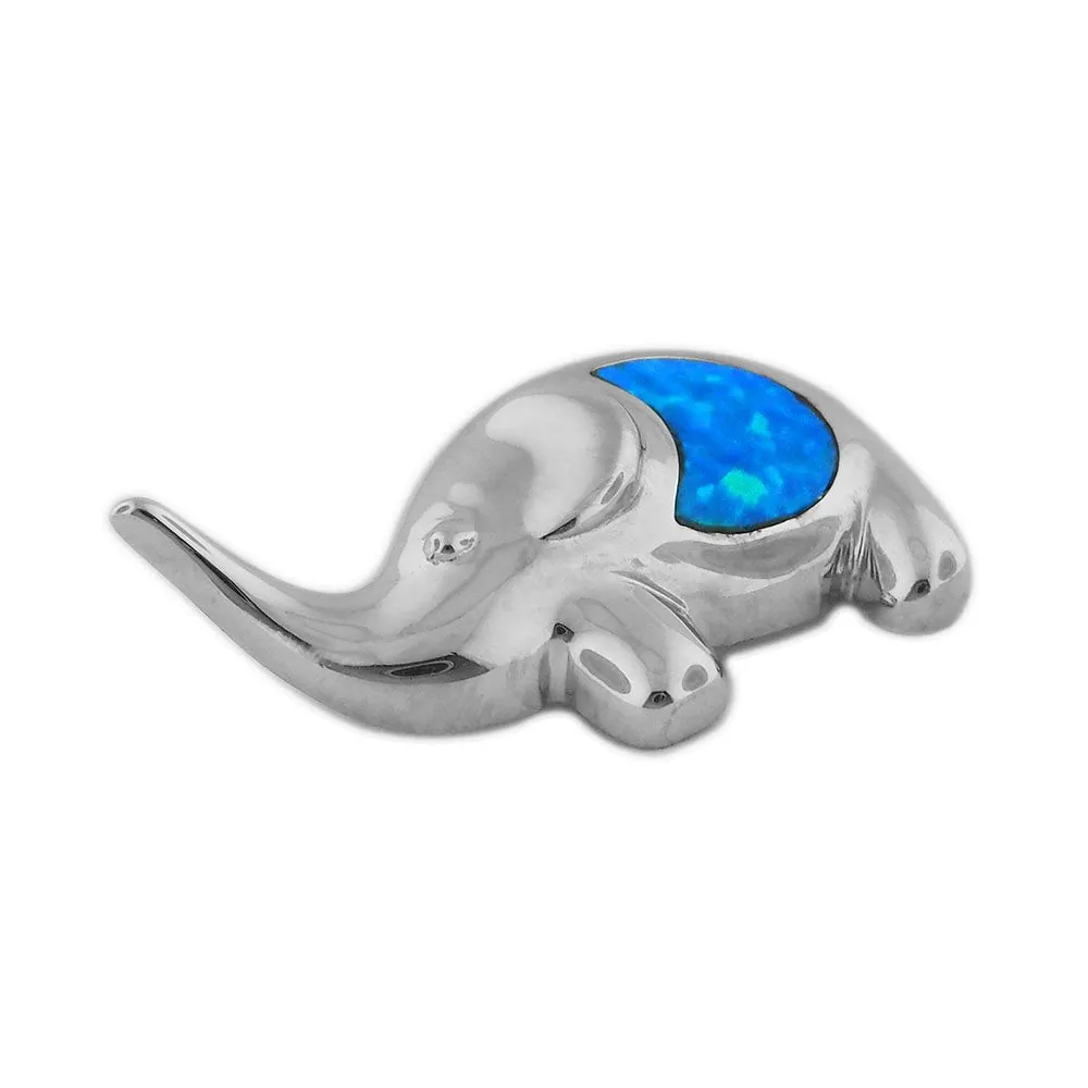 Sterling Silver Synthetic Blue Opal Elephant Pendant Necklace, 16 2" Extender