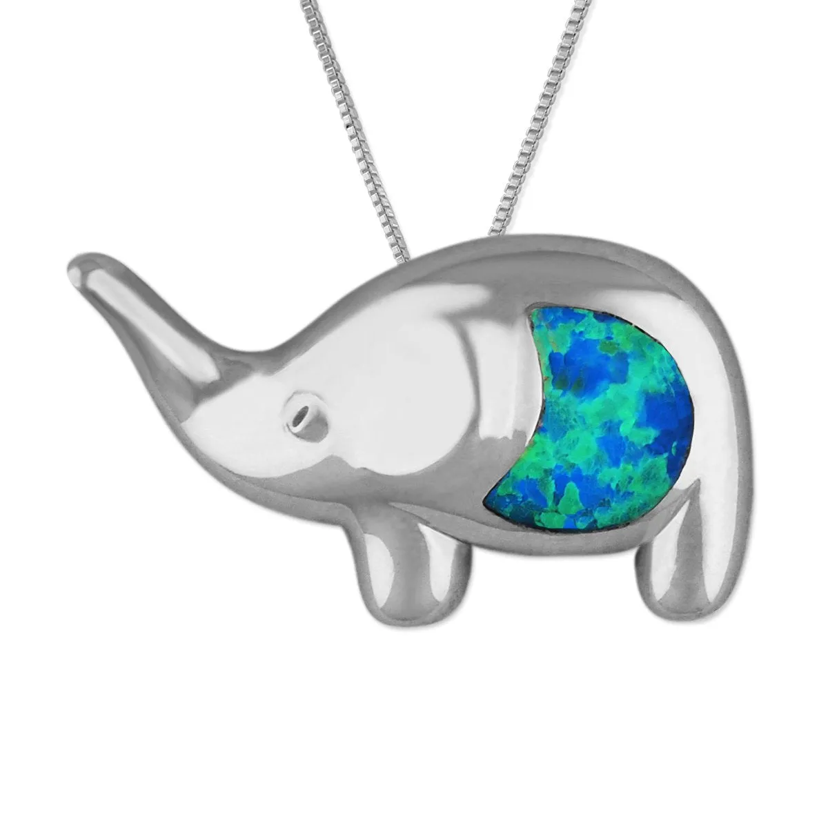 Sterling Silver Synthetic Blue Opal Elephant Pendant Necklace, 16 2" Extender