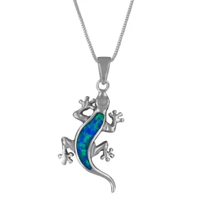 Sterling Silver Synthetic Blue Opal Lizard Pendant Necklace, 18"