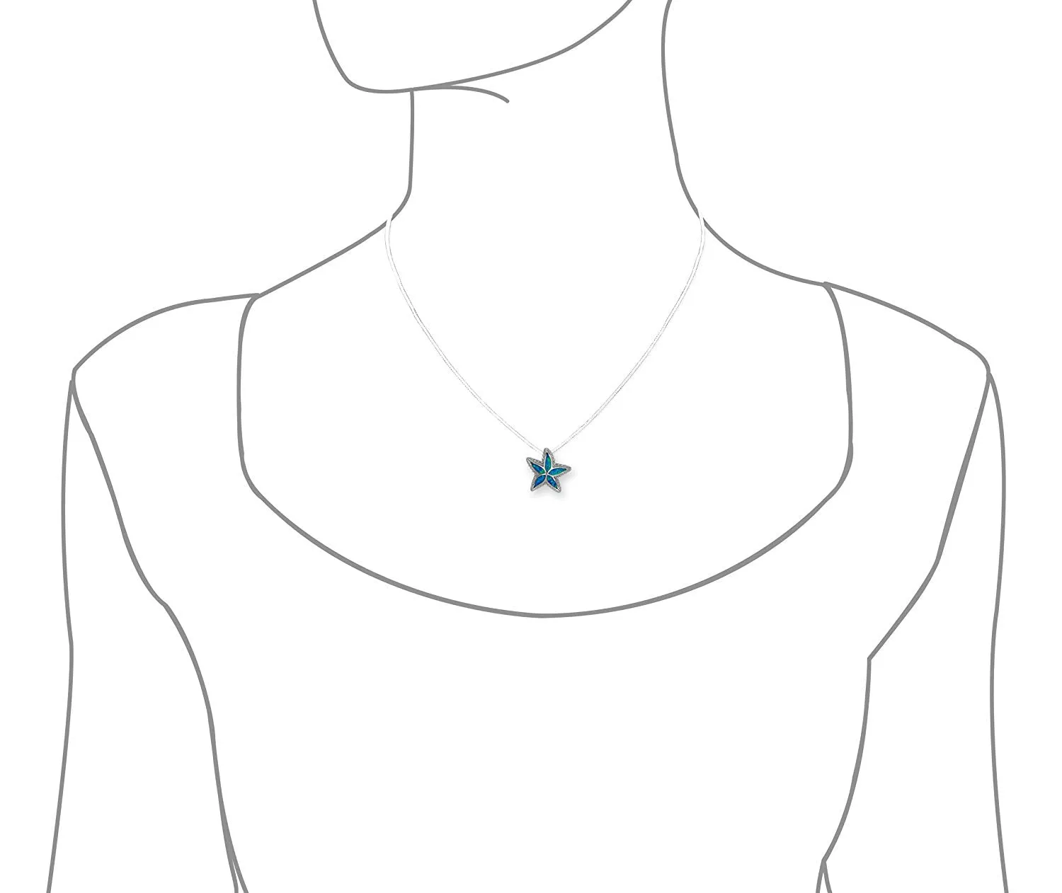 Sterling Silver Synthetic Blue Opal Starfish Pendant Necklace, 18 2" Extender