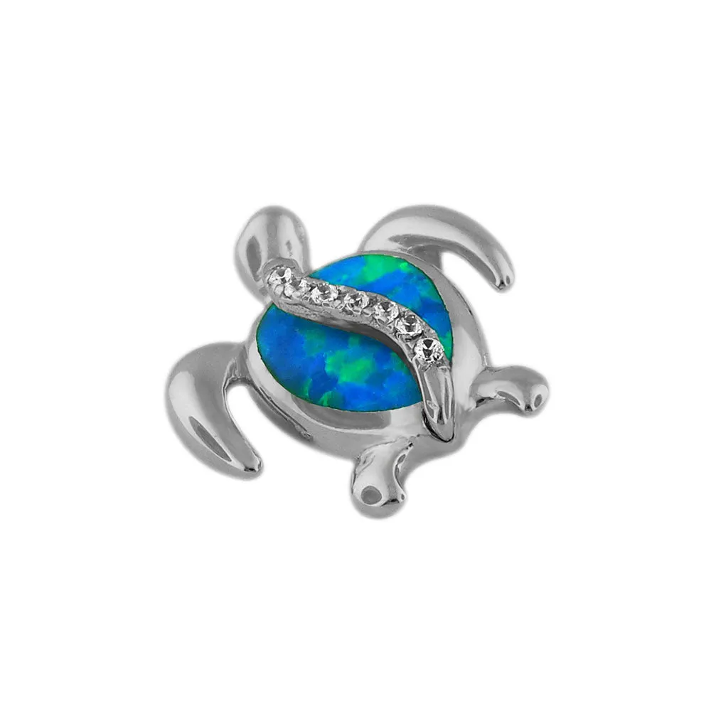 Sterling Silver Synthetic Blue Opal Turtle Pendant Necklace, 16 2" Extender