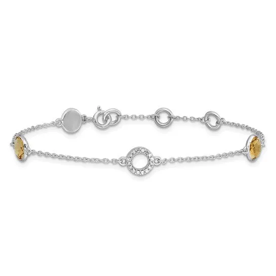 Sterling Silver White Ice Diamond & Round Gemstone Bracelets