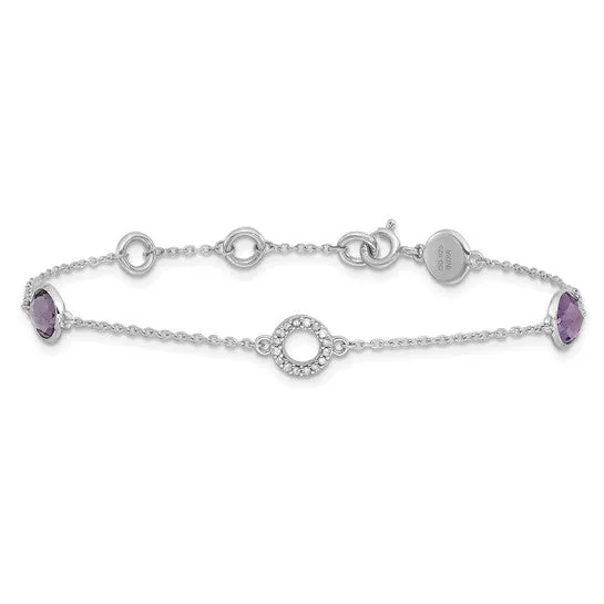 Sterling Silver White Ice Diamond & Round Gemstone Bracelets