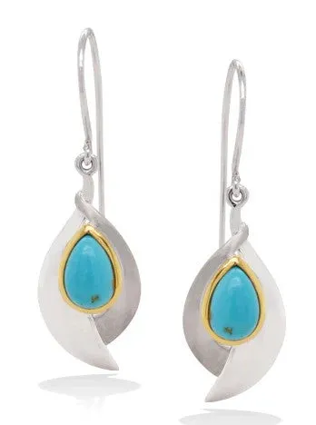 Sterling Silver with Yellow Gold Pear Shape Turquoise Drop Earrings