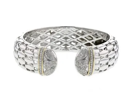 Sterling Silver Yellow Gold with White Diamonds Bangle Bracelet