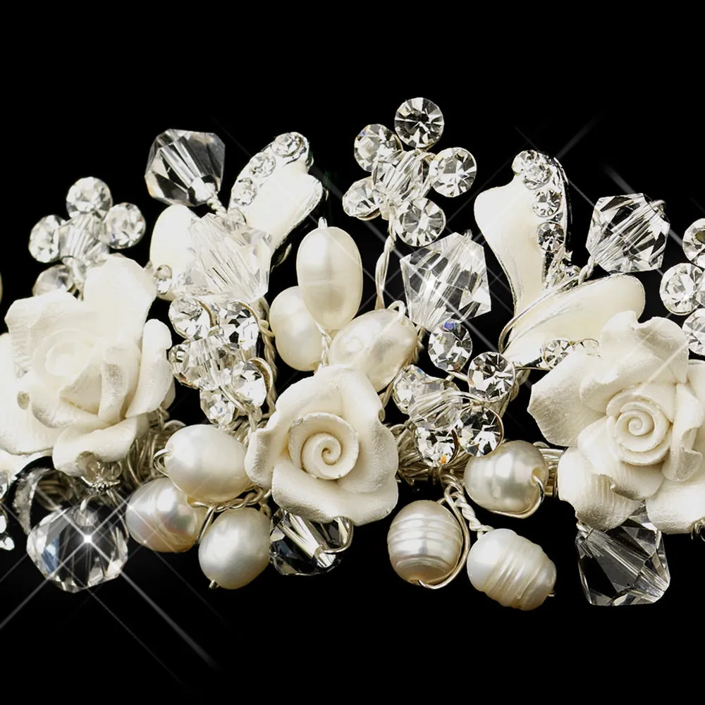 Swarovski Crystal & Freshwater Pearl, Flower Wedding Tiara