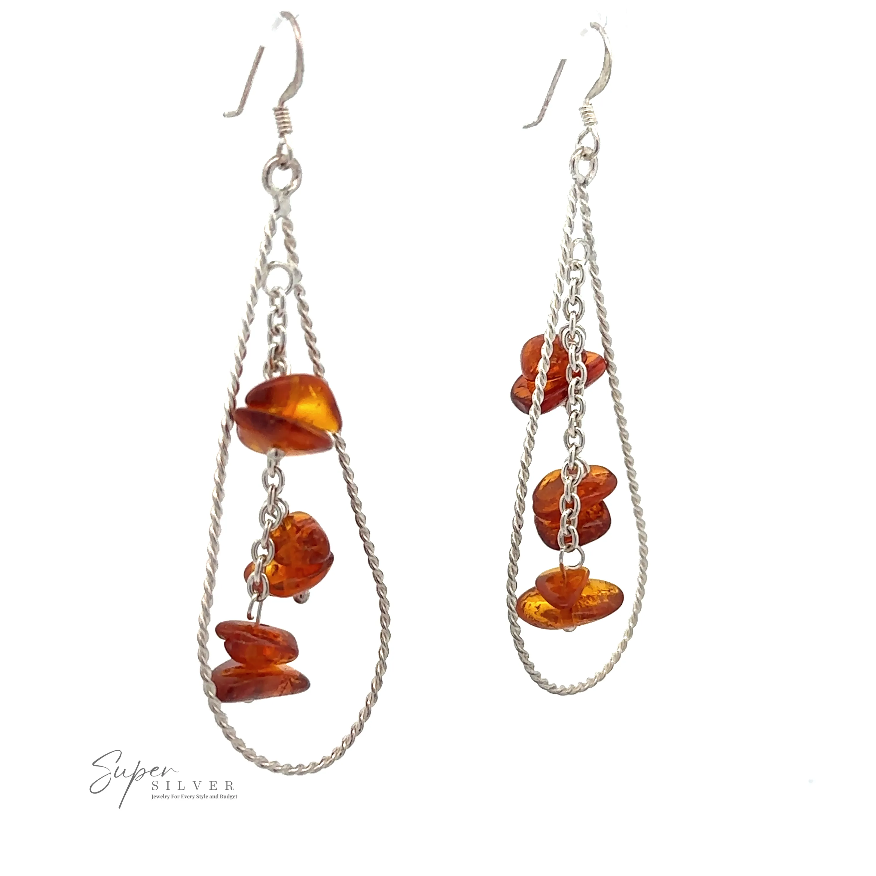 Teardrop Shaped Dangle Earrings with Amber